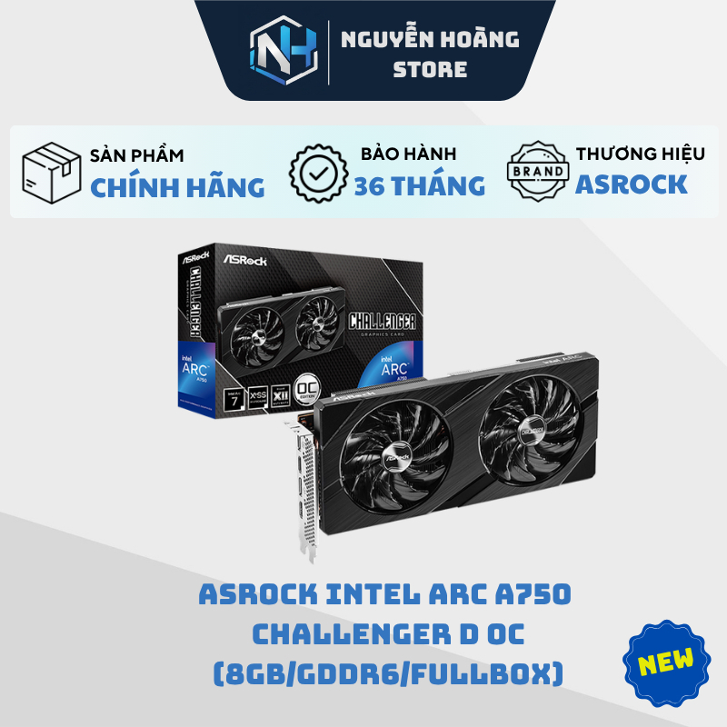 VGA card màn hình ASROCK Intel Arc A750 Challenger D 8GB OC