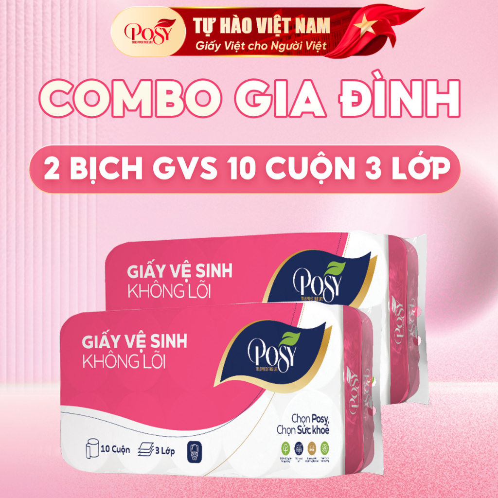 [OUTLET S4] COMBO 2 BỊCH GIẤY VỆ SINH 10 CUỘN 3 LỚP KHÔNG LÕI POSY MỀM MỊN THẤM HÚT TỐT