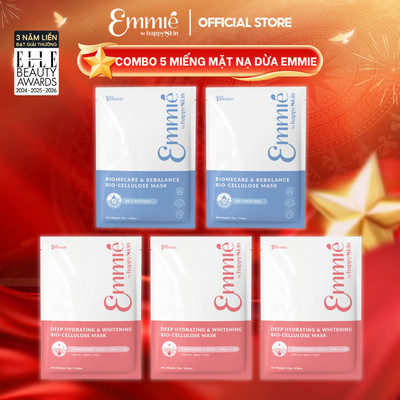 Mặt nạ phôi dừa Emmie Bio Cellulose B5 B3 Hỗ Trợ Phục Hồi Làm Dịu Da Cấp Ẩm - Hỗ Trợ Dưỡng Sáng Combo 5 Miếng