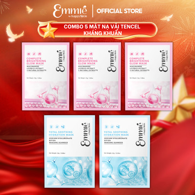 Mặt nạ sinh học Tencel Emmie Hỗ Trợ Dưỡng Sáng Cấp Ẩm Làm Dịu Da Phiên Bản Nâng Cấp Có Định Hình COMBO 5 Miếng