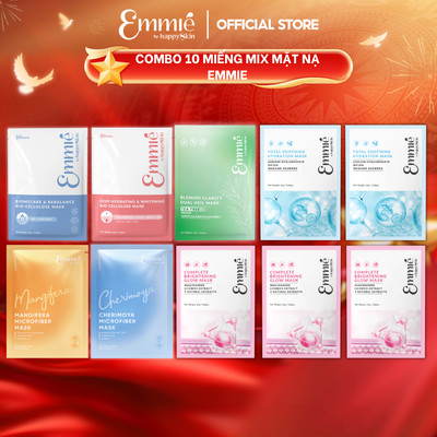 COMBO MIX 10 Mask Trải nghiệm Emmie : 1 Mask Dừa B5 + 1 Mask Dừa B3 + 2 Mask Vi sợi + 5 Mask Tencel + 1 Mask Tràm trà