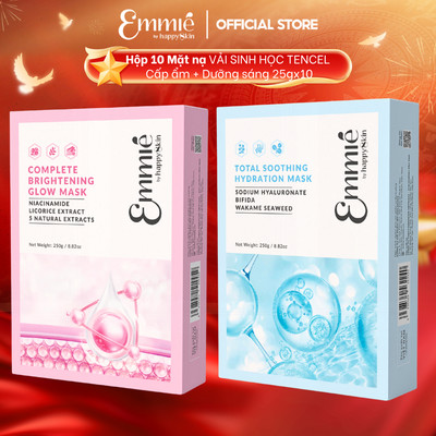 Mặt nạ sinh học Tencel Emmie Hỗ Trợ Dưỡng Sáng Cấp Ẩm Làm Dịu Da - Phiên Bản Nâng Cấp Có Định Hình Hộp 10 Miếng 25g