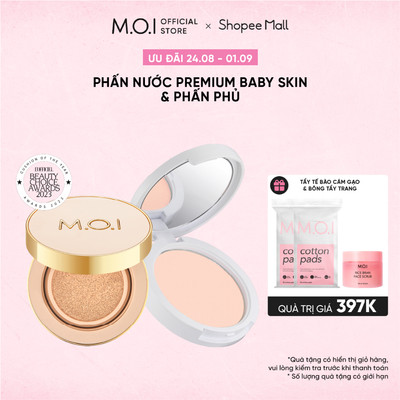 Bộ đôi MOI Phấn nước che khuyết điểm Premium Baby Cushion và Phấn phủ kiềm dầu Baby Skin Powder -1