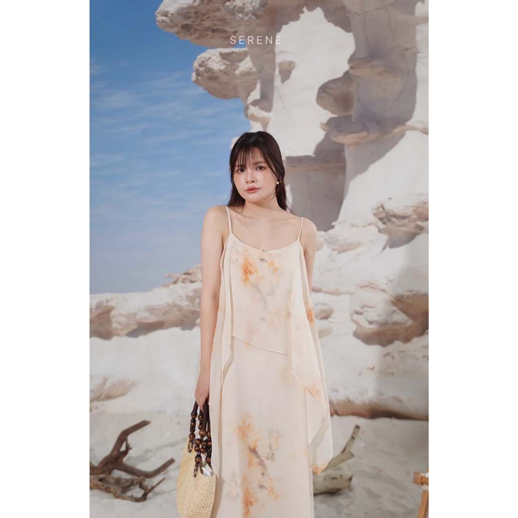 Serene - JOVI DRESS váy dài 2 dây màu be có lớp