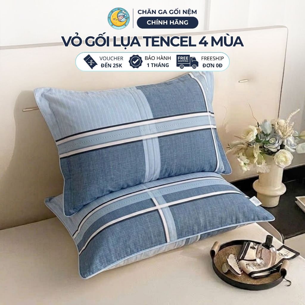 Vỏ gối nằm lụa Tencel cao cấp mềm mịn thoáng mát 4 mùa, áo gối, bao gối nằm hoạ tiết kẻ/hoa