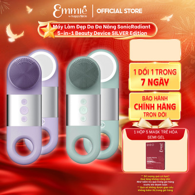 Máy rửa mặt đa năng Emmie Công nghệ rung Sonic 5 in 1 SILVER Edition Hỗ Trợ Làm Sạch Da - Hỗ Trợ Hấp Thụ Dưỡng Chất