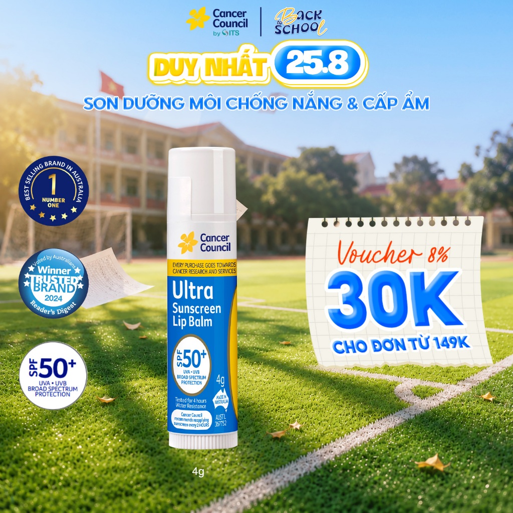 Son dưỡng môi chống nắng Cancer Council SPF50+ 4g CA0001