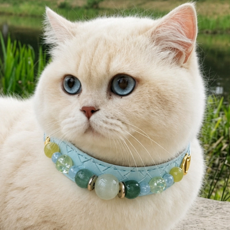 Vòng Cổ Thú Cưng Đá Aquamarine Tự Nhiên  – Phụ Kiện Chó Mèo Cao Cấp ANORA Gems Studio