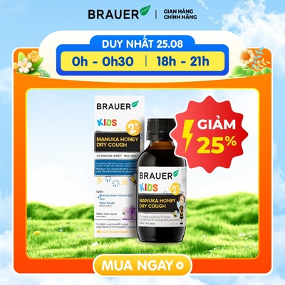 (FLASH SALE)Siro BRAUER Manuka Honey Dry Cough - Giảm Ho Khan cho trẻ 2 tuổi (100ml)