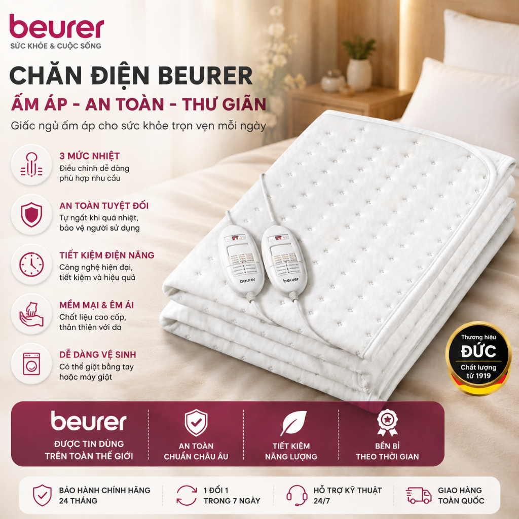 Đệm Sưởi Điện Beurer TS25, Nệm Sưởi Điện, Hàng Chính Hãng, BH 12 Tháng, Nghiennha_99