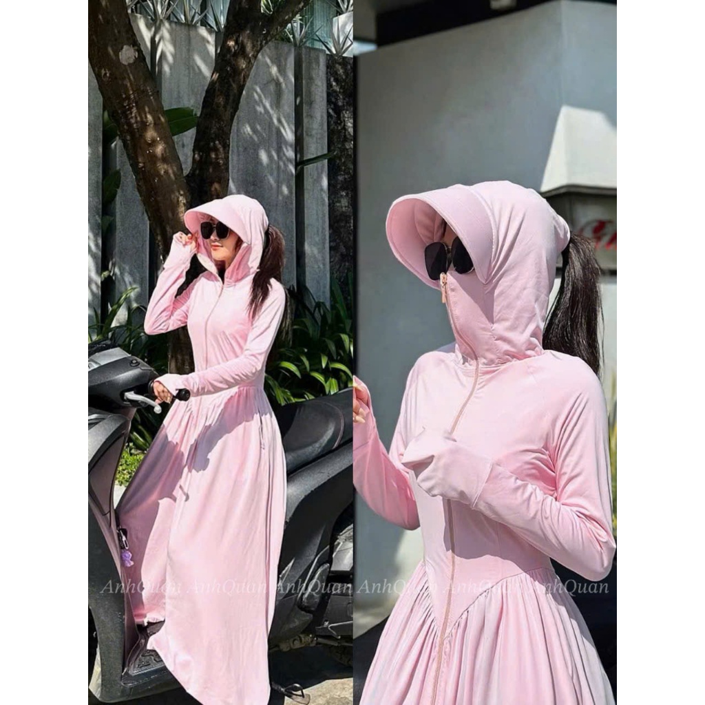 Áo Khoác Chống Nắng Toàn Thân Nữ 2 Lớp Dáng Váy Vải Thun Lạnh Mềm Mịn Mát Chống Tia UV-Anh Quân