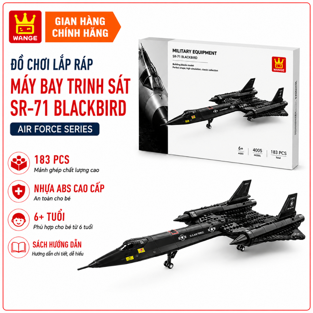 Đồ chơi lắp ráp WANGE - MÔ HÌNH MÁY BAY TRINH SÁT SR-71 BLACKBIRD 4005