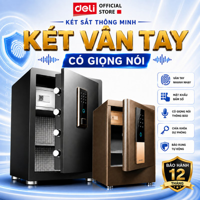 Két Sắt Vân Tay DELI Cao Cấp Thiết Bị Két Sắt Bảo Hộ Tài Sản Có Thông Báo Giọng Nói Két Lót Da Nhiều Ngăn Cho GĐình Cty