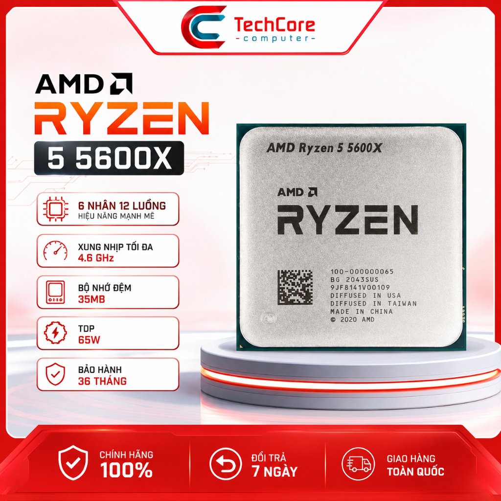 CPU AMD Ryzen 5 5600X TRAY | AM4, 6 nhân/12 luồng, Max 4.6 GHz - CHÍNH HÃNG - FULL VAT