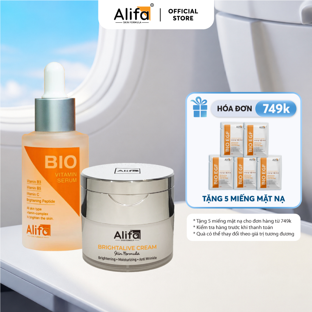 Combo 5: Kem dưỡng ẩm Brightalive Cream Alifa 50ml + Serum dưỡng trắng da BIO Alifa Vitamin 35ml