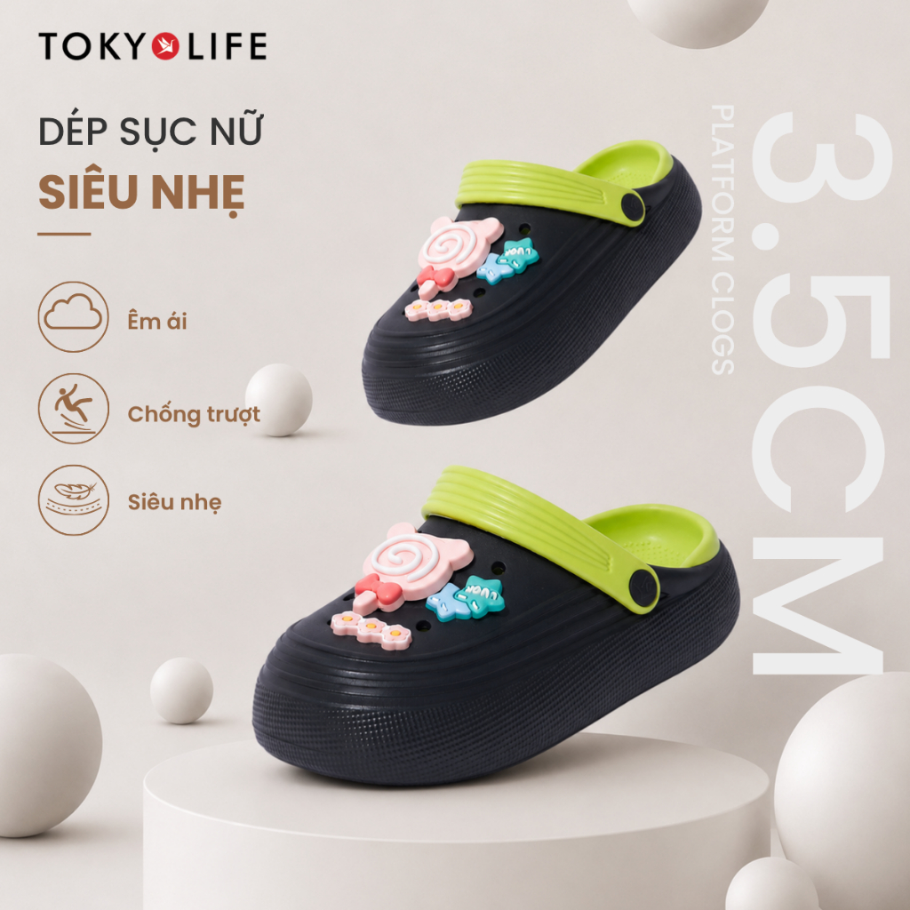 Dép sục nữ TOKYOLIFE siêu nhẹ thoáng khí êm chân đế cao 3.5cm 40004700