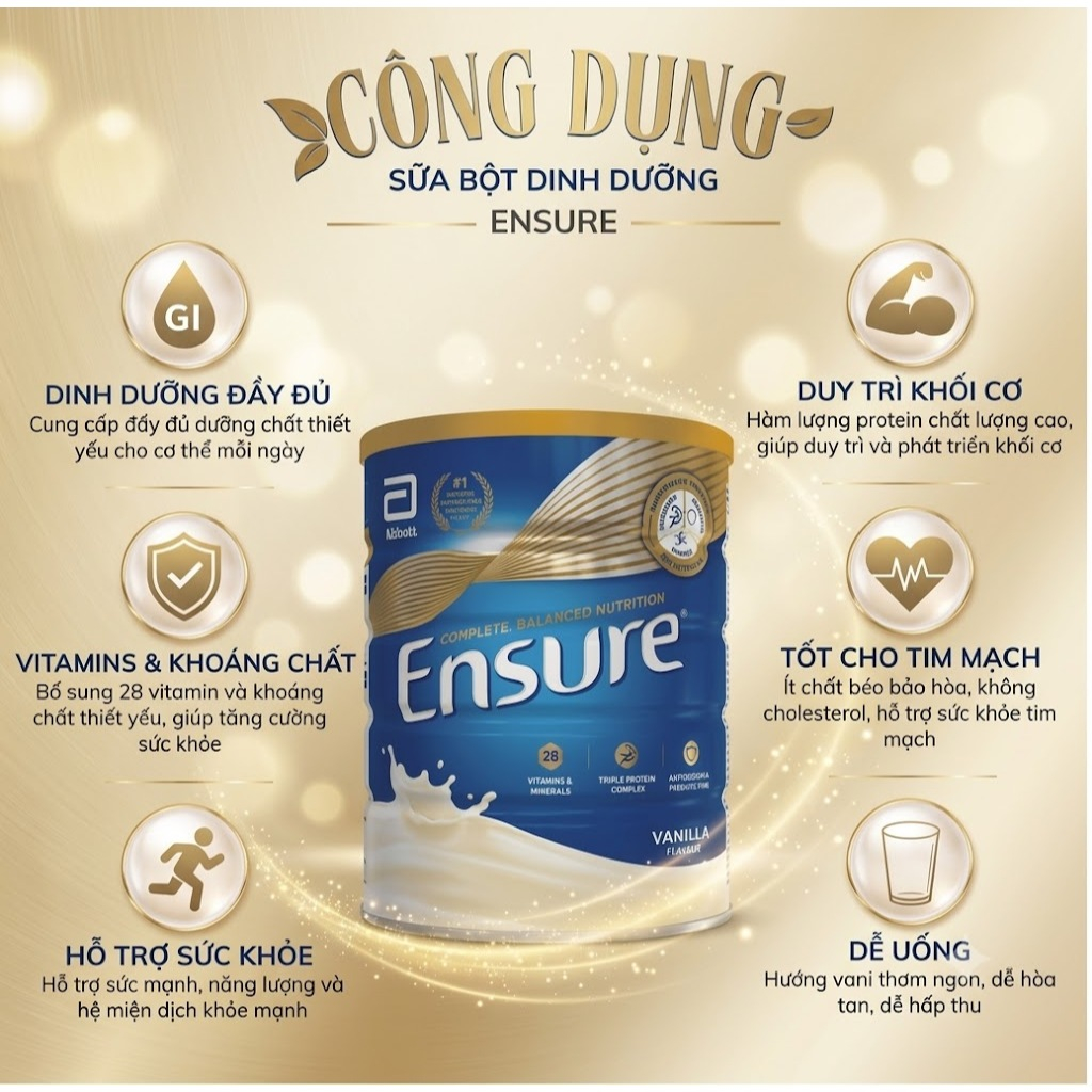 Sữa Bột Ensure Úc Vị Vani Ensure Úc 850gr - Sữa Ensure Sữa Cho Người Già, Người Gầy Chính Hãng
