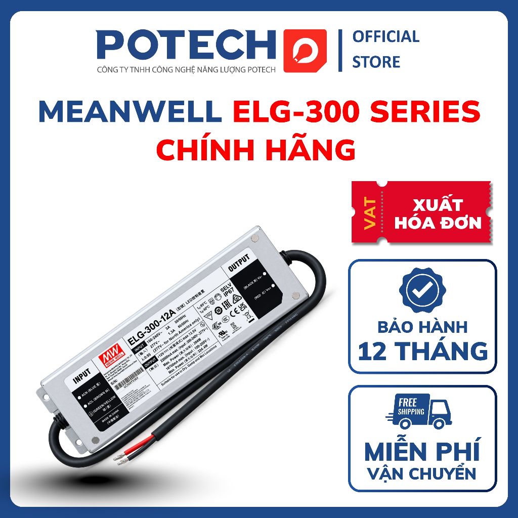 Bộ nguồn MEANWELL ELG-300-12A, ELG-300-24A, ELGC-300-H-A, nguồn LED Driver công suất 300W chuẩn IP67