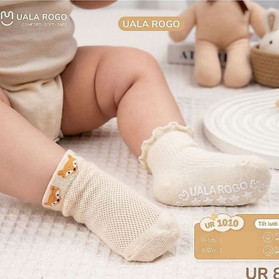 Tất lưới cho bé sơ sinh Ualarogo vải cotton thấm hút mềm thoáng giữ ấm chân cổ ngắn 1009