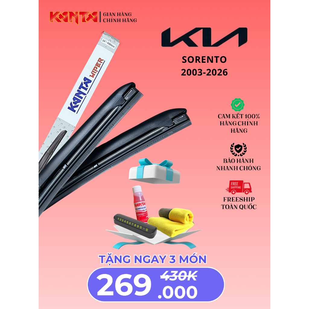 Gạt mưa Kanta 3 KHÚC cho xe KIA Sorento BL XM UM MQ4 siêu sạch siêu êm siêu bền(bảo hành 6 tháng)