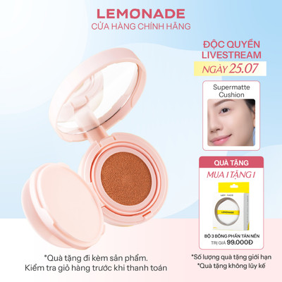 [LIVESTREAM KOL] Combo Lemonade Phấn Nước Siêu Kiềm Dầu Supermatte Cushion 15g, Set 3 bông phấn tán nền Cushion Puff