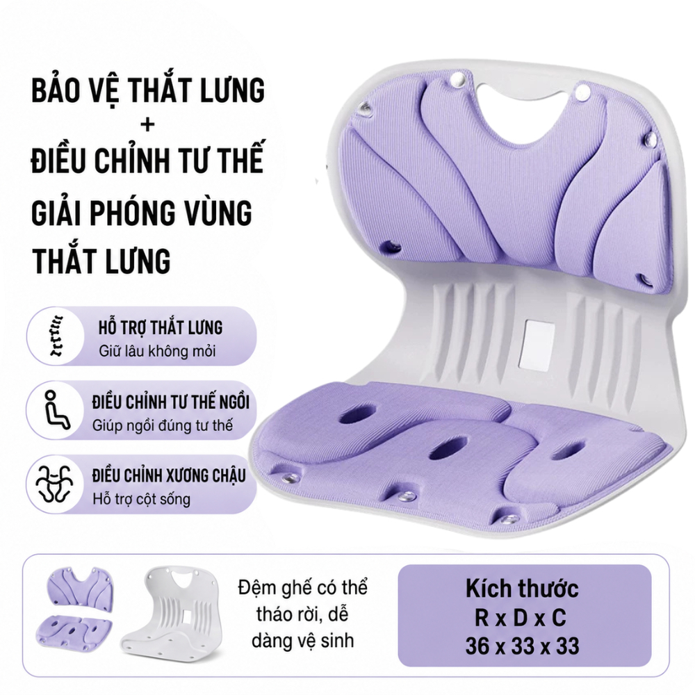 Ghế Tựa Lưng Công Thái Học Đệm Lưng Có Thể Tháo Rời Để Vệ Sinh, Chỉnh Dáng…