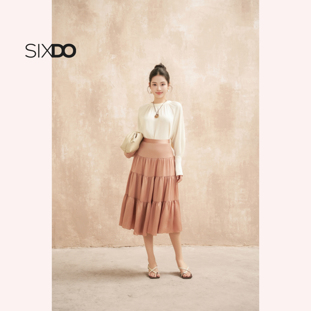 Chân váy lụa xếp SIXDO (Salmon Silk Midi Skirt)