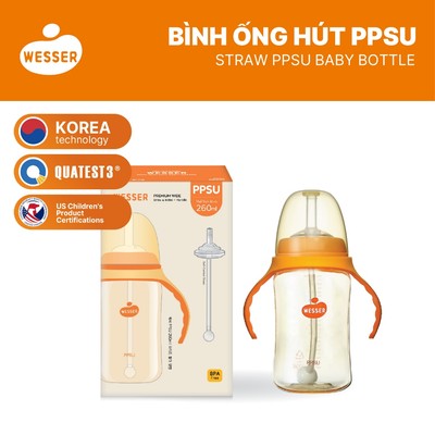 [MỚI] Bình ống hút PPSU Wesser 260ml (PPSU MÀU VÀNG MẬT ONG)