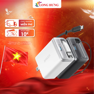 Cốc sạc Anker Nano 1C Built-in USB-C Cable Fast Charger 35W A2658 - Hàng chính hãng