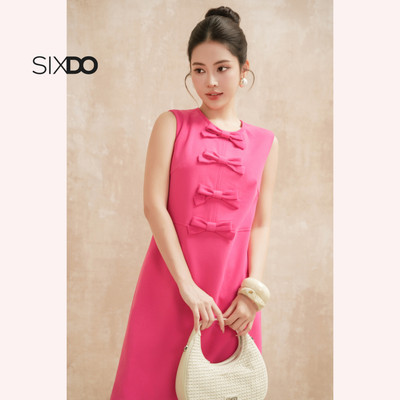 Đầm suông sát nách phối nơ SIXDO (Magenta Bowtie Woven Loose Dress)