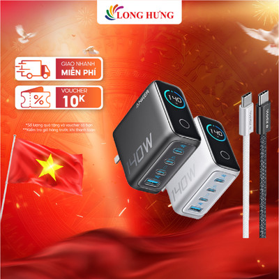 Combo cốc sạc Anker Zolo Fast Charging 1USB 3Type-C 140W + Cáp USB Type-C to Type-C PD 3.1 B2697 - Hàng chính hãng