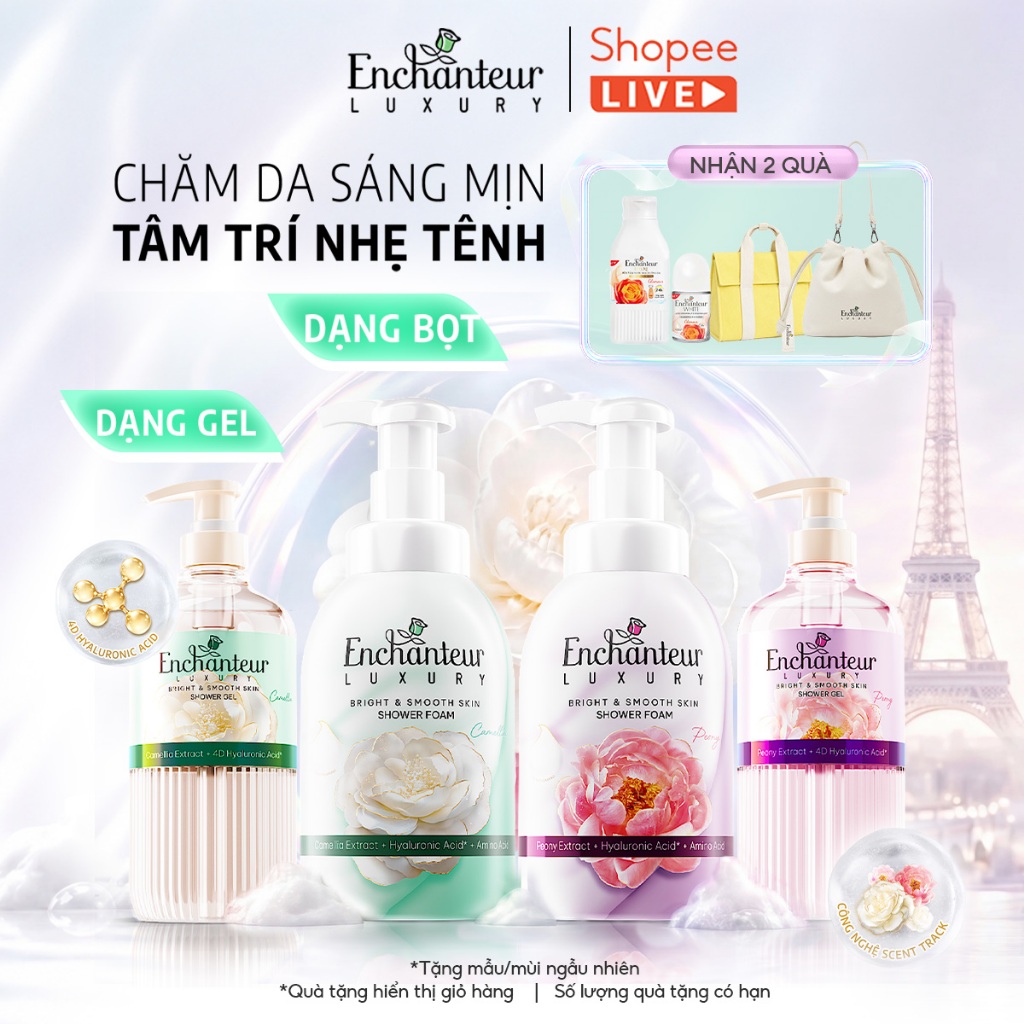 [LIVE] Trải Nghiệm COMBO Tắm Cao Cấp Enchanteur Luxury Dưỡng Da Sáng Mịn Chiết Xuất Hoa Trà/ Hoa Mẫu