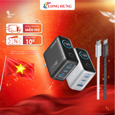 Combo cốc sạc Anker Zolo Innovative Dual-Mode 1USB 2Type-C 100W + Cáp USB Type-C to Type-C PD3.0 B121B - Hàng chính hãng