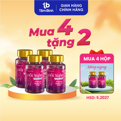 [Combo 4 tặng 2] Hồi Xuân Tâm Bình 40v Hỗ trợ tăng cường nội tiết tố nữ, giảm bốc hỏa, mất ngủ, nám sạm (Date 5/2027)