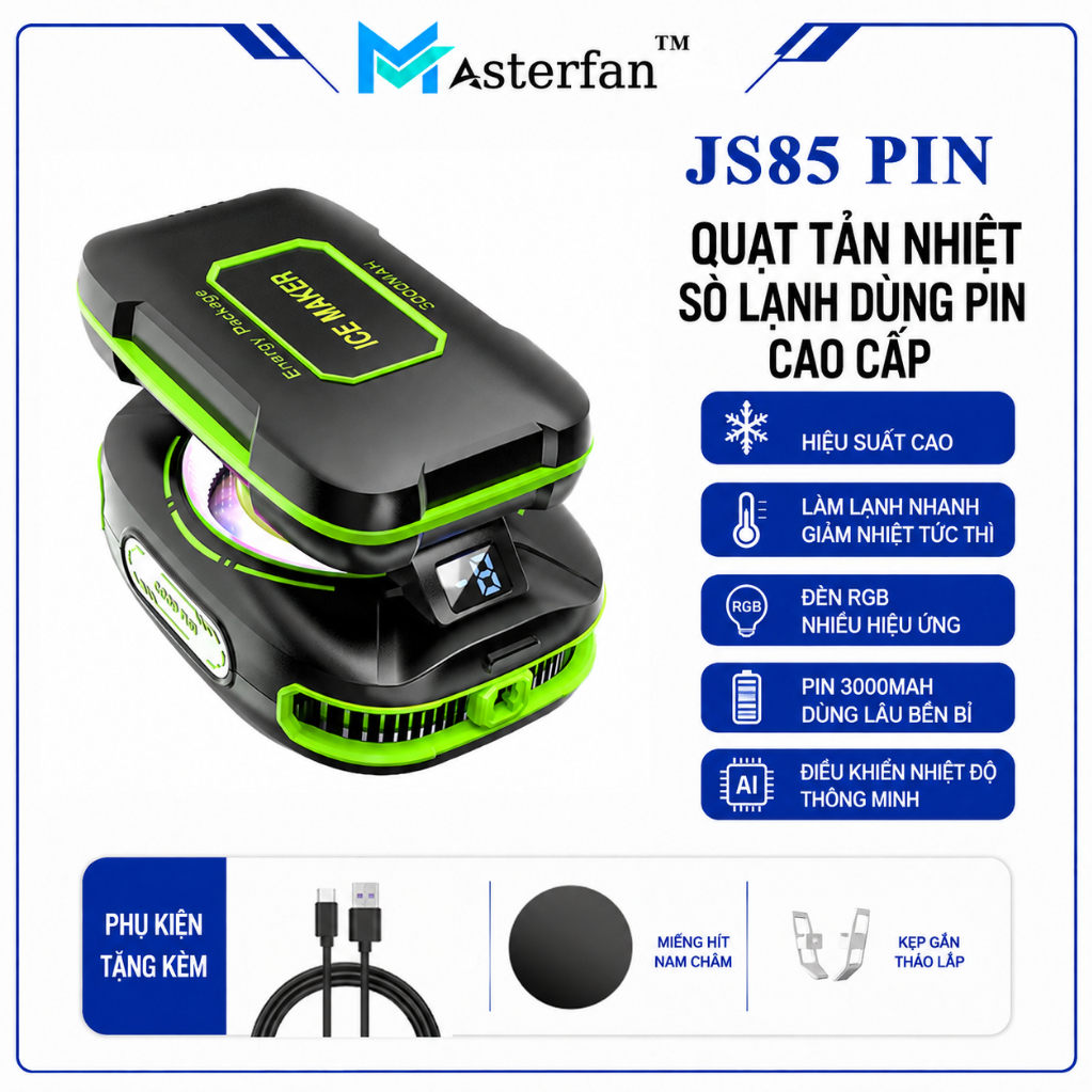 Quạt tản nhiệt sò lạnh dùng pin JS85 lên tới 3000mah làm lạnh cực nhanh có thể đóng đá giảm Fps chơi