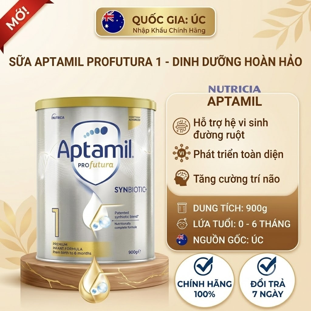 Sữa Aptamil Úc Số 1. 2. 3.4 (Aptamil Bạc Số 1) 900g - Sữa Aptamil Synbiotic Cho Bé Sơ Sinh 0-6 Tháng