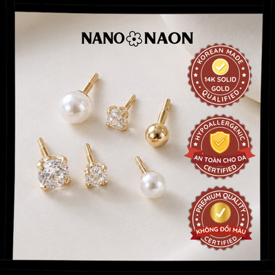 [Nano&Naon] Đầu lẻ khuyên tai flatback Vàng 14K Hàn Quốc - Nano&Naon