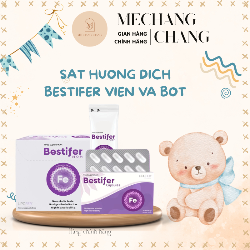 [TẶNG TÚI CÓI] Bestifer Mom - Sắt Hướng Đích Cho Mẹ Bầu, Sau Sinh Thiếu Sắt - Hộp 24 Gói