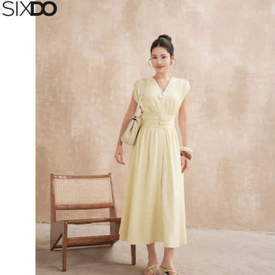 Đầm vàng SIXDO (Light Yellow Woven Flared Dress)