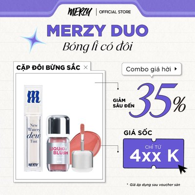 [MERZY DUO] GLOW DUO: Son Tint Bóng Merzy New Watery Dew Tint 4g + Má Hồng Kem Merzy Baby Cheek Liquid Blush 4.6g