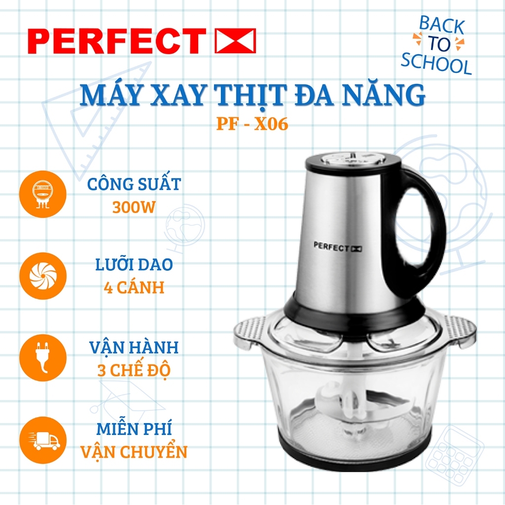 Máy Xay Thịt  Perfect PF-X06 3 chế độ công suất 300W cối thủy tinh chịu lực bảo hành 1 năm