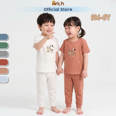 Bộ áo cộc quần dài trẻ em arich, in hình Zebra, vải petit sợi tre cho bé từ 9 tháng đến 6 tuổi