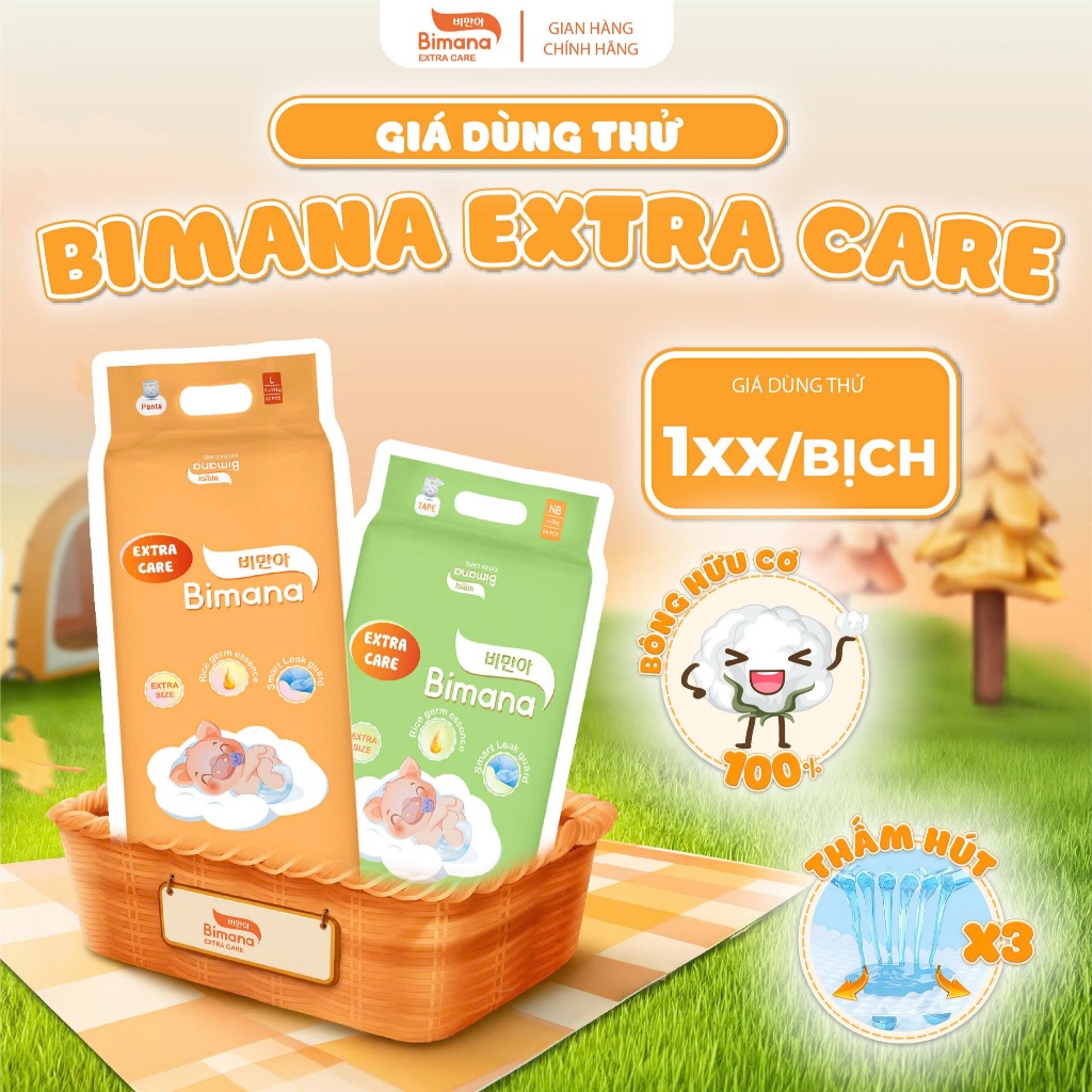 [1E]- (GIÁ DÙNG THỬ) Tã Bỉm Dán/Quần Bimana Extra Care Mỏng Thoáng Thấm Hút Tốt, Đủ Size