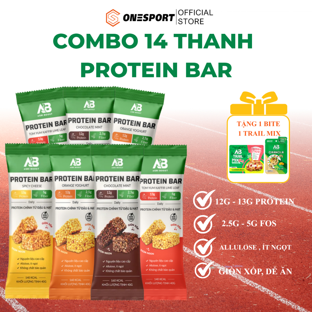 [TẶNG 2] Combo 14 Thanh Protein Bar AB Nutrition 1 – Thanh Dinh Dưỡng, Không Đường, Ít Calo