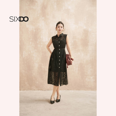 Đầm suông ren đen SIXDO (Black Lace Loose Dress With Flower)
