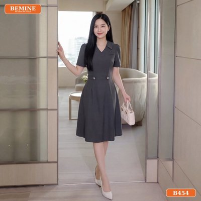 Đầm thiết kế BEMINE cổ sơ mi dáng chữ A phù hợp đi làm-B454