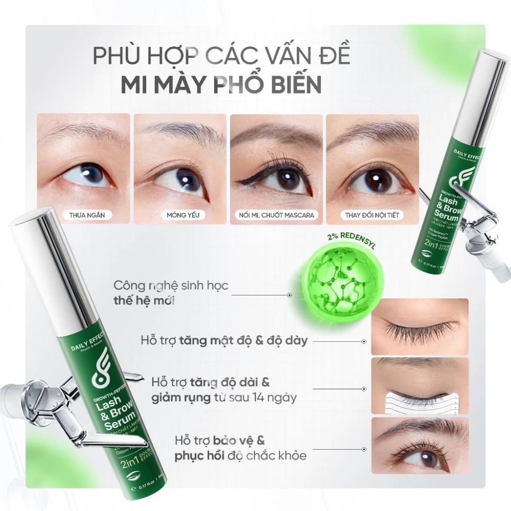 Ảnh 9 của Tinh Chất DAILY EFFECT Growth Peptide Lash & Brow Serum Làm Dày Và Dài Mi - Mày 5g