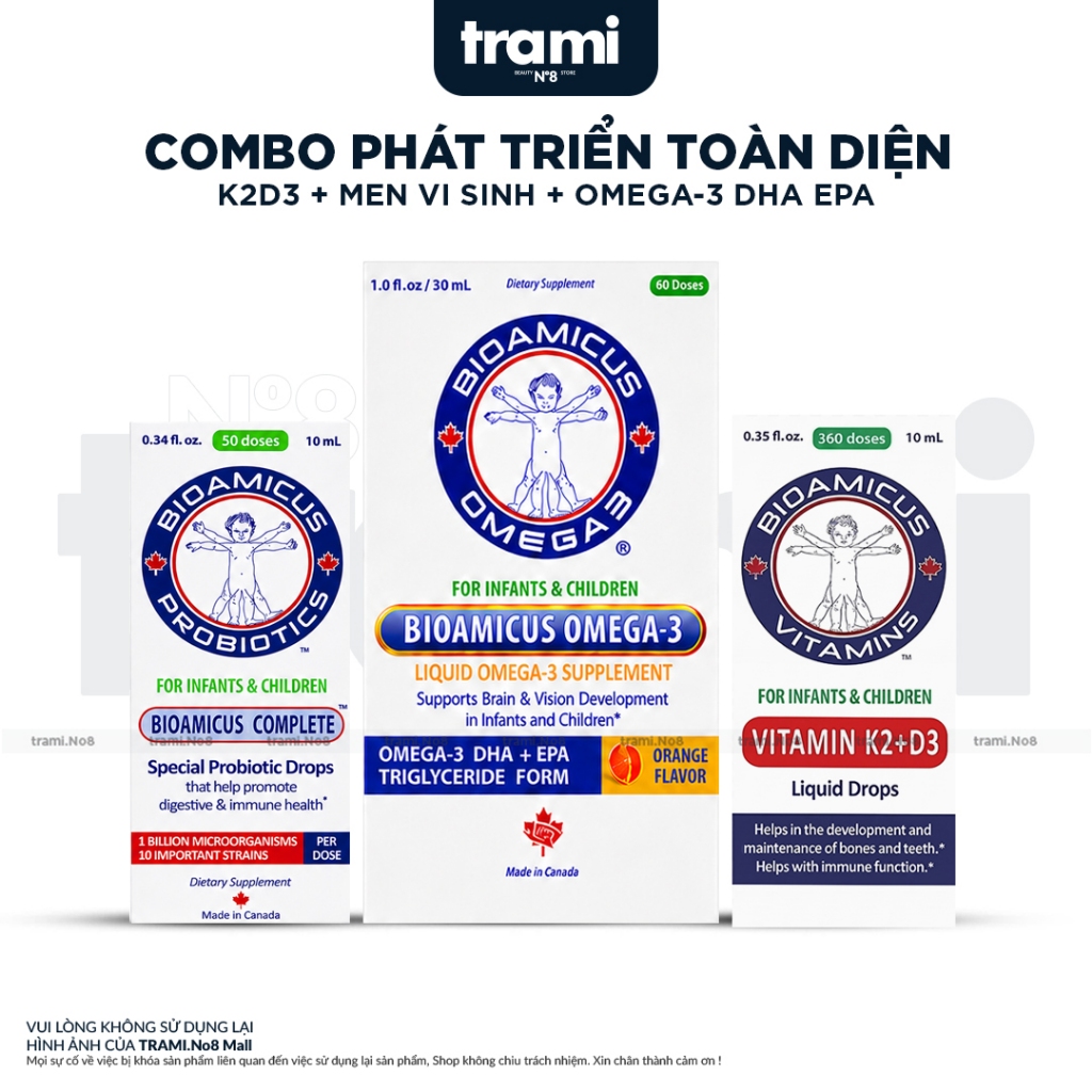 [COMBO 3] BioAmicus K2D3, Men Vi Sinh 10 Chủng, Omega-3 DHA EPA Cho Bé