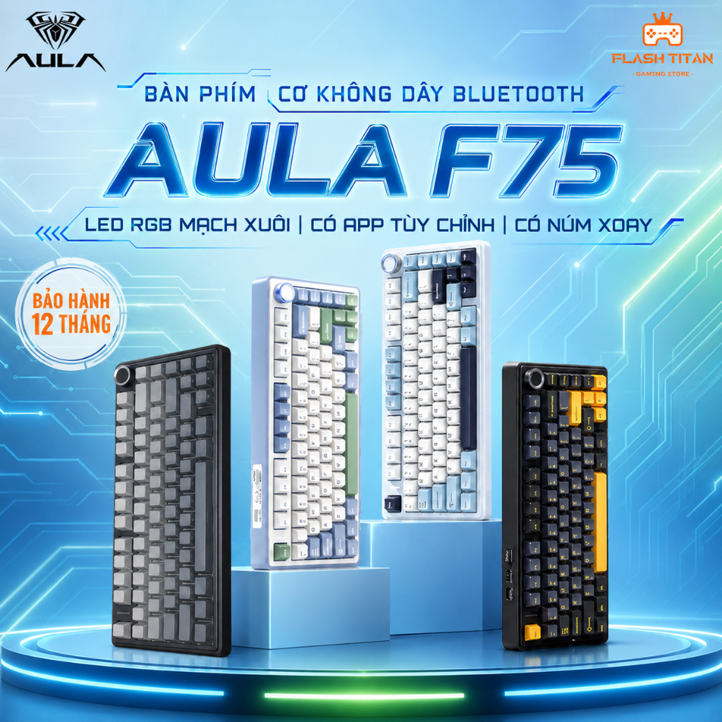 Bàn phím cơ AULA F75 PRO Kết nối không Dây Bluetooth Led RGB Dùng Cho PC,Laptop Chơi Game Văn phòng