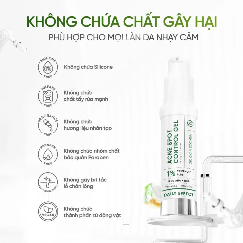 Ảnh 8 của Gel Chấm Mụn DAILY EFFECT Acne Spot Control Gel hỗ trợ giảm mụn , giảm thâm 5g/10g